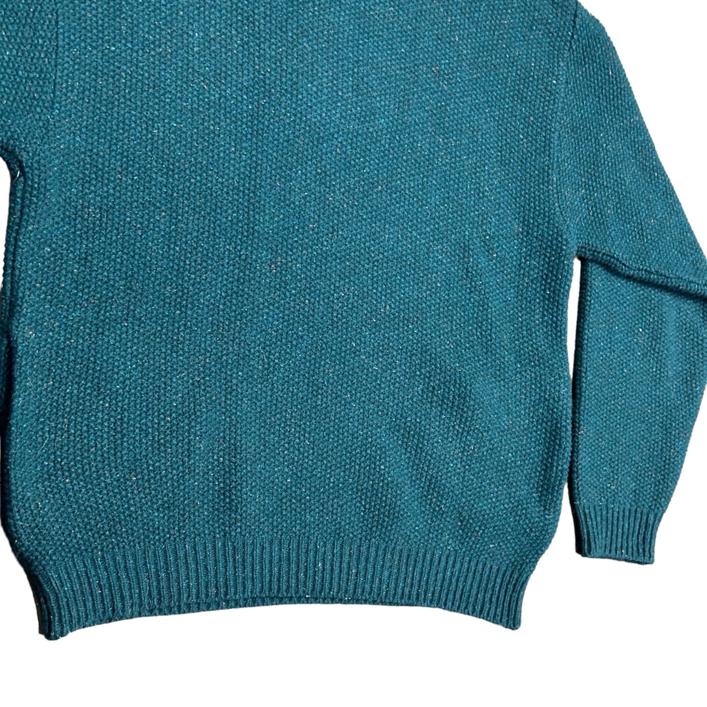 Vintage Orvis Mens XL Teal 1/4 Zip Pullover Knit Sweater Pockets Wool Blend