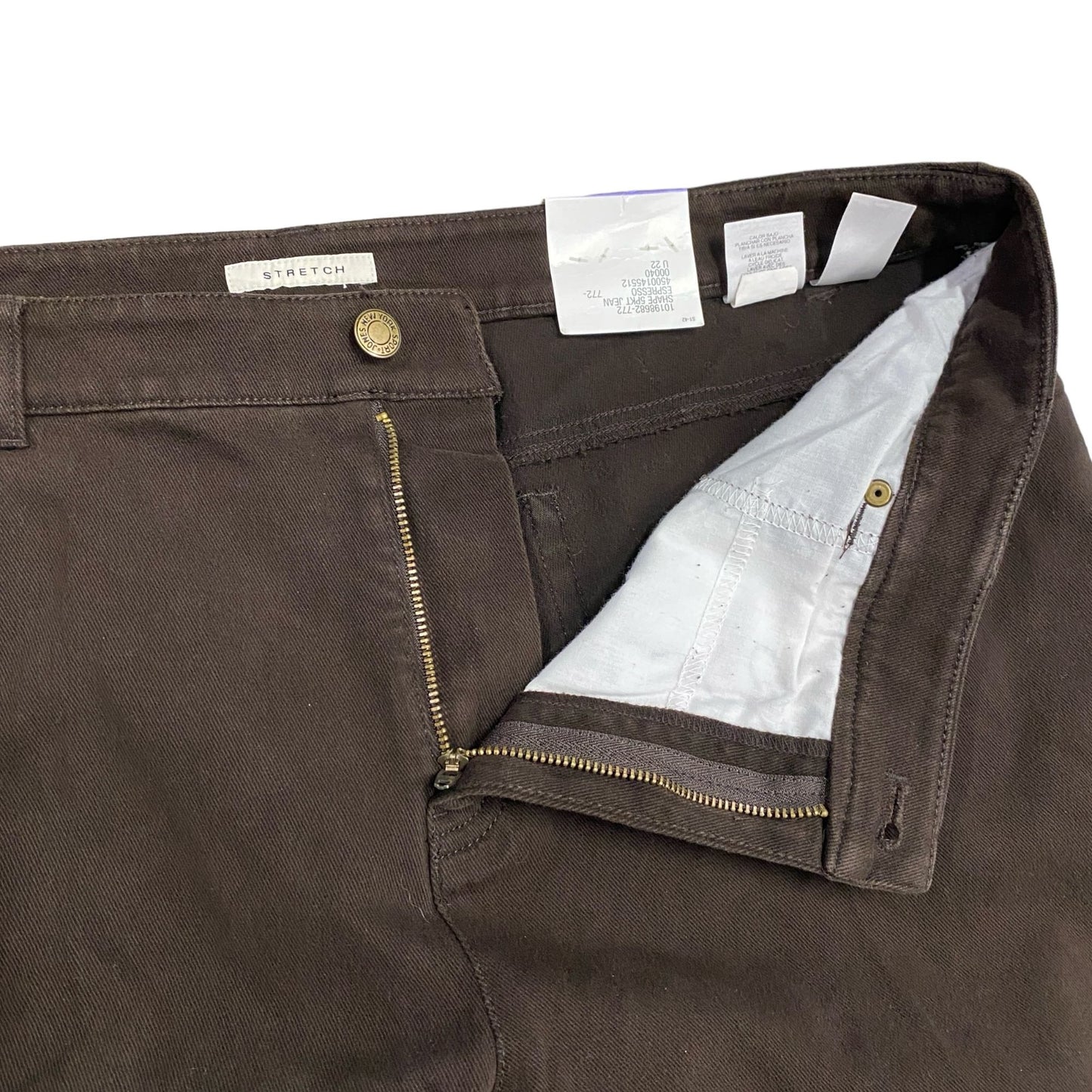 NWT Jones New York Sport Shape Control Jeans Stretch Brown Straight Size 18