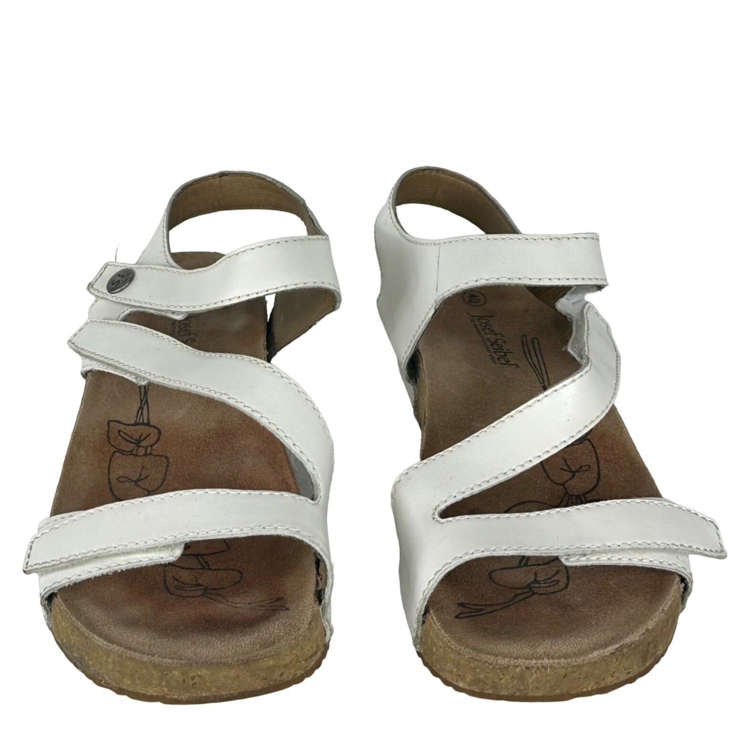 Josef Seibel 40EU 9US White Leather Cork Wedge Sandal Strappy Comfort Shoe 78519