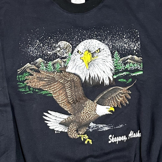 Vintage Beaver Creek L Skagway Alaska Crewneck Sweatshirt Bald Eagle Black 1980s