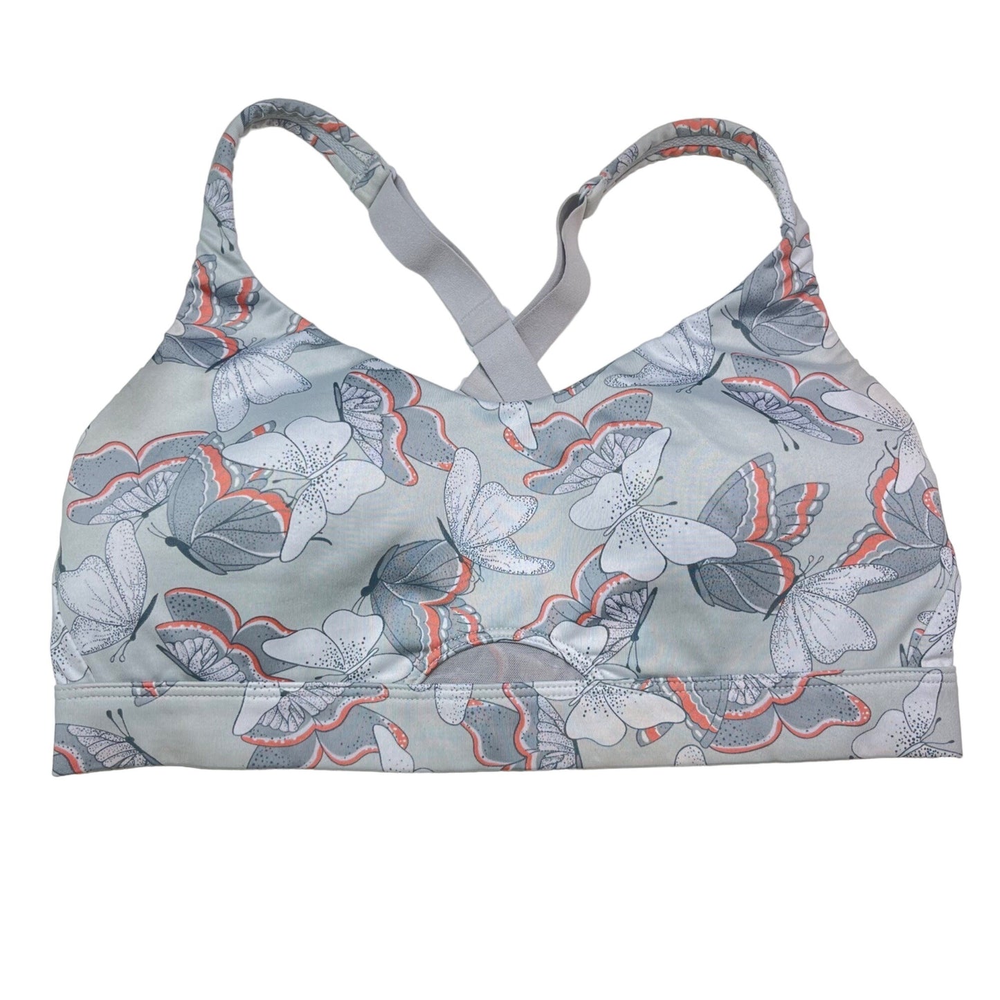 Victoria's Secret M Gray Sports Bra Butterfly Print Crisscross Back Adjustable