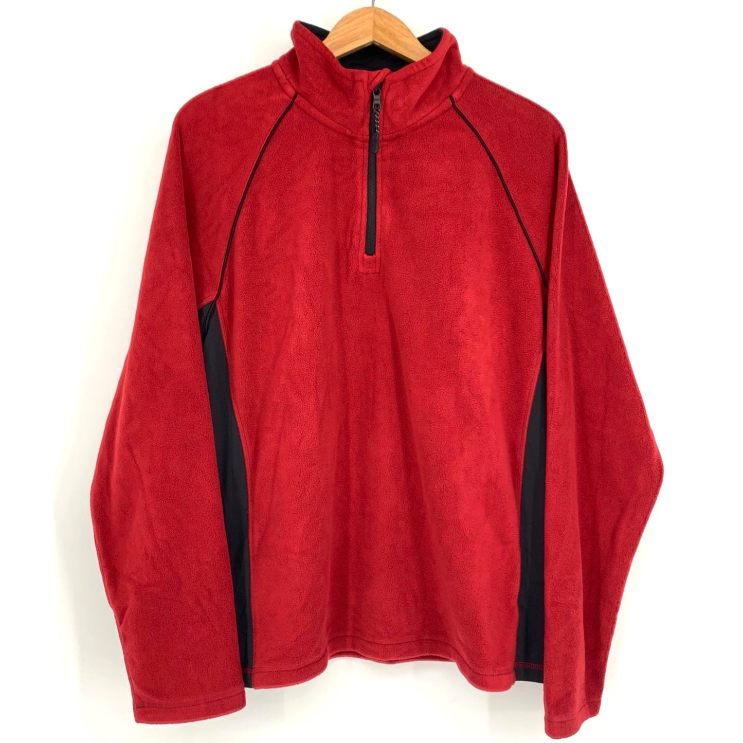 Saks Fifth Avenue XL Red Black Fleece Quarter Zip Pullover Collared Long Sleeve