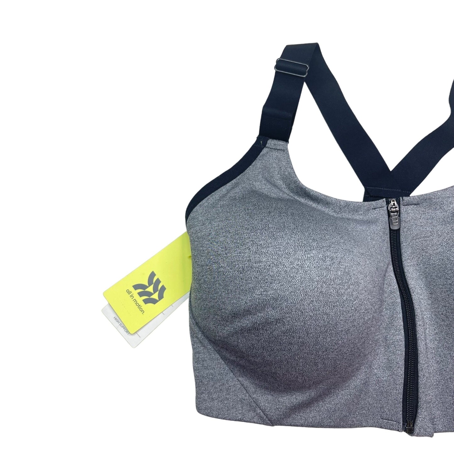 NWT All in Motion 36DD Gray Sports Bra Front Zip High Support Moisture Wicking