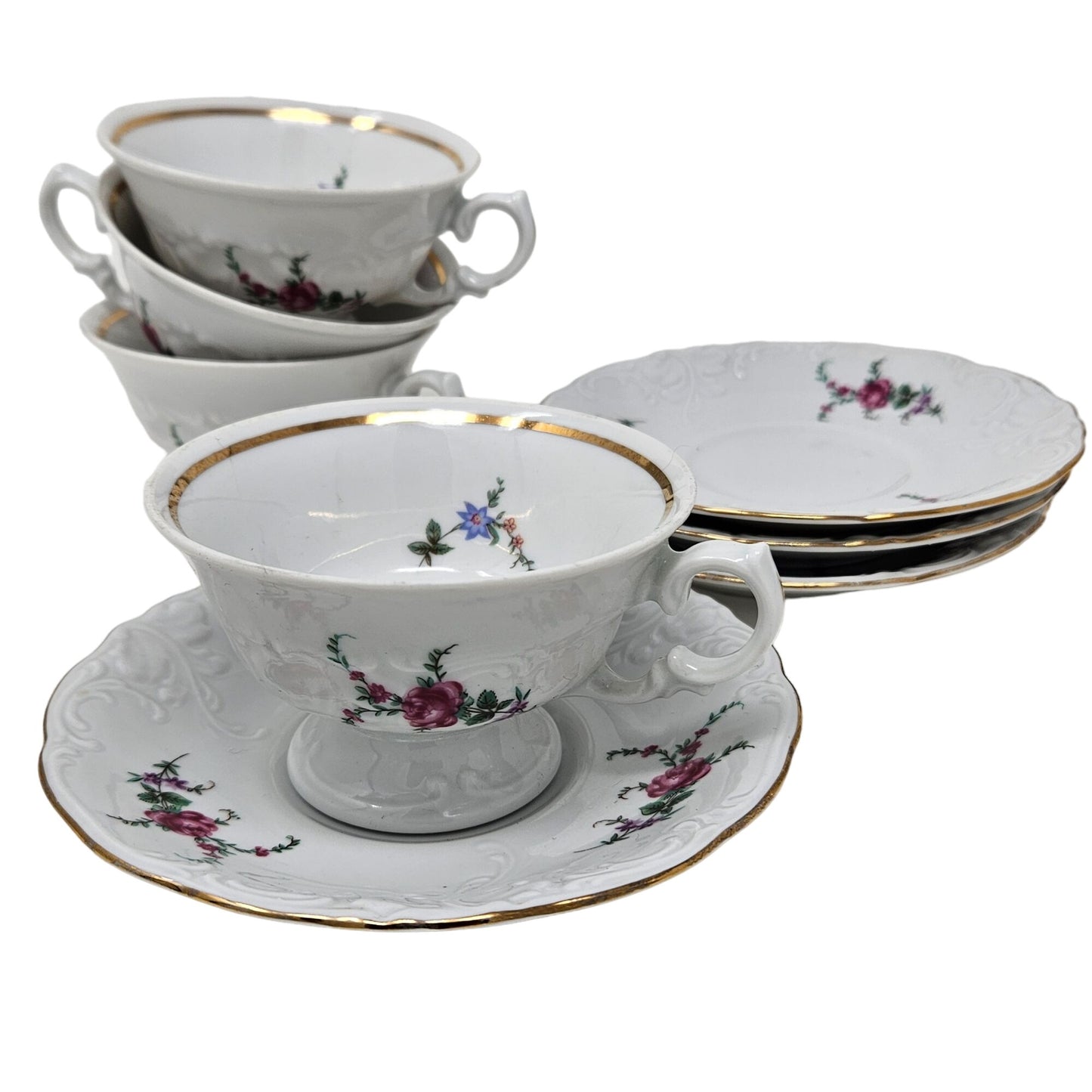 Vintage Wawel Vienna Royal Collection Tea Cup and Saucer Set of 4 Made in Poland