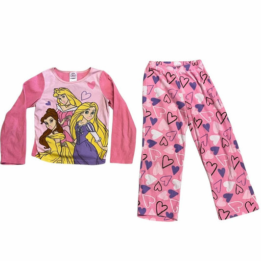 Disney Princess girls 8 Fleece Pajama Pants Shirt Set Arora Belle Rapunzel