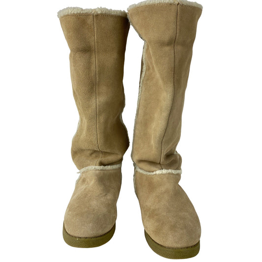 Xhilaration Size 7 Womens Tan Genuine Suede Knee High Boots Faux Fur Lining