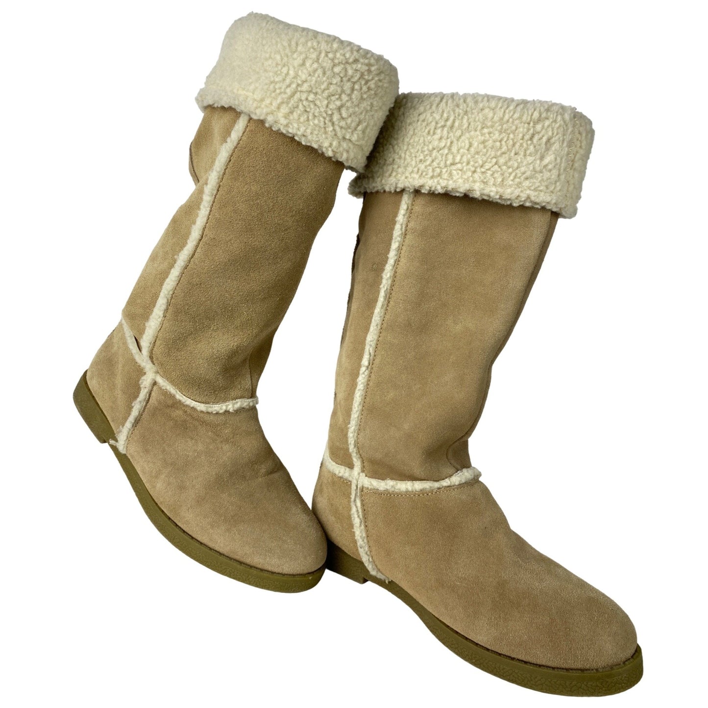 Xhilaration Size 7 Womens Tan Genuine Suede Knee High Boots Faux Fur Lining