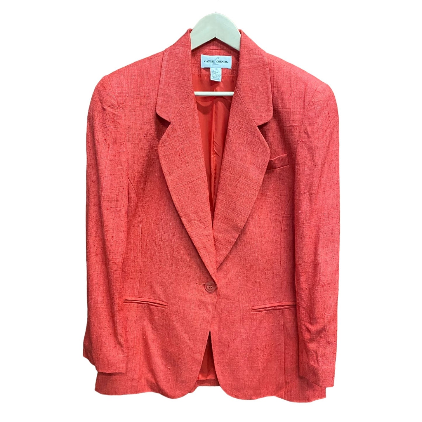 Casual Corner Womens 8 Red Silk Blazer Jacket One Button Long Sleeve Workwear