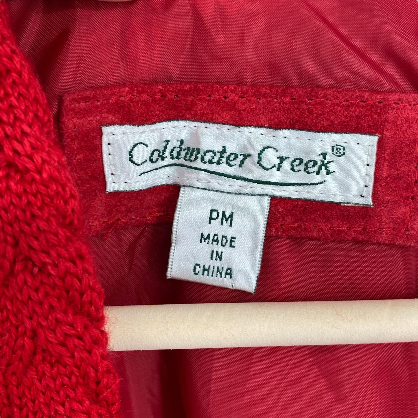 Coldwater Creek Womens PM Red Suede Jacket Button Loop Closure Crotchet Accent