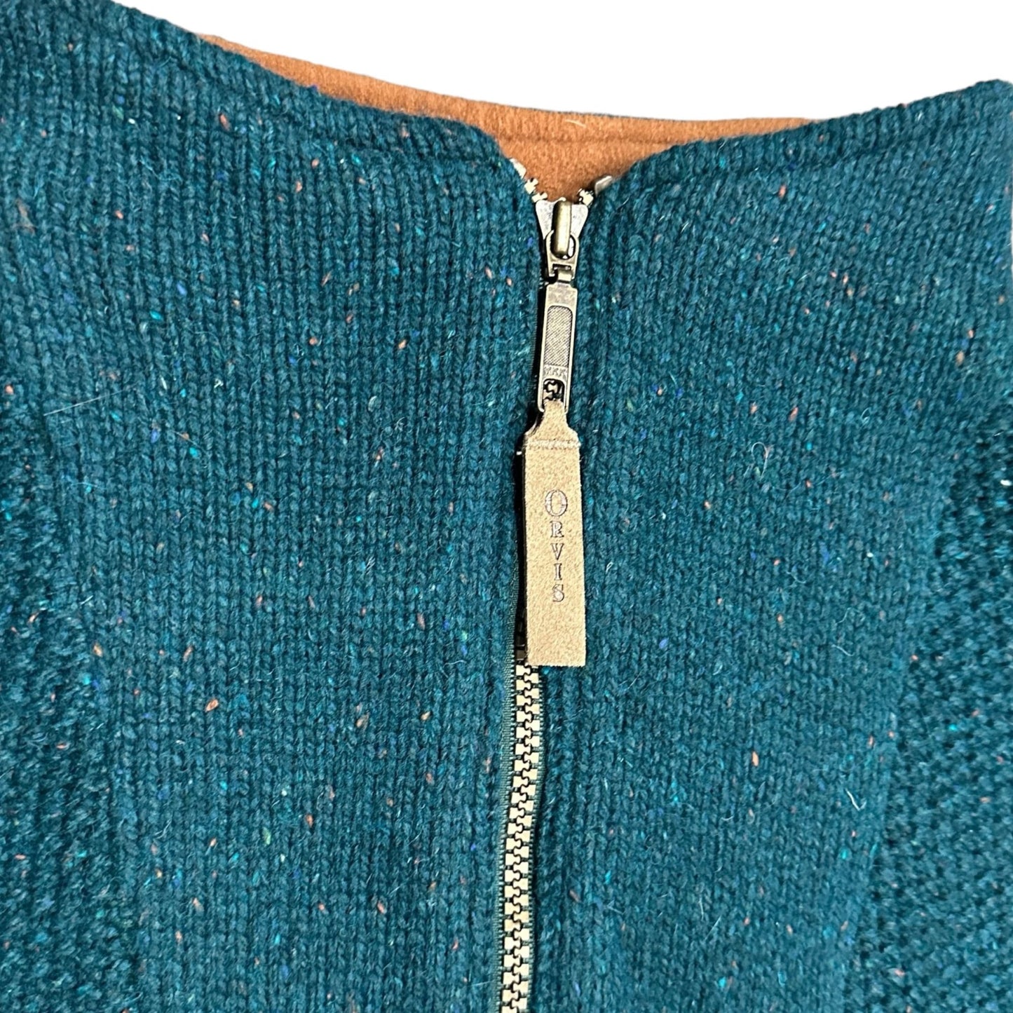 Vintage Orvis Mens XL Teal 1/4 Zip Pullover Knit Sweater Pockets Wool Blend