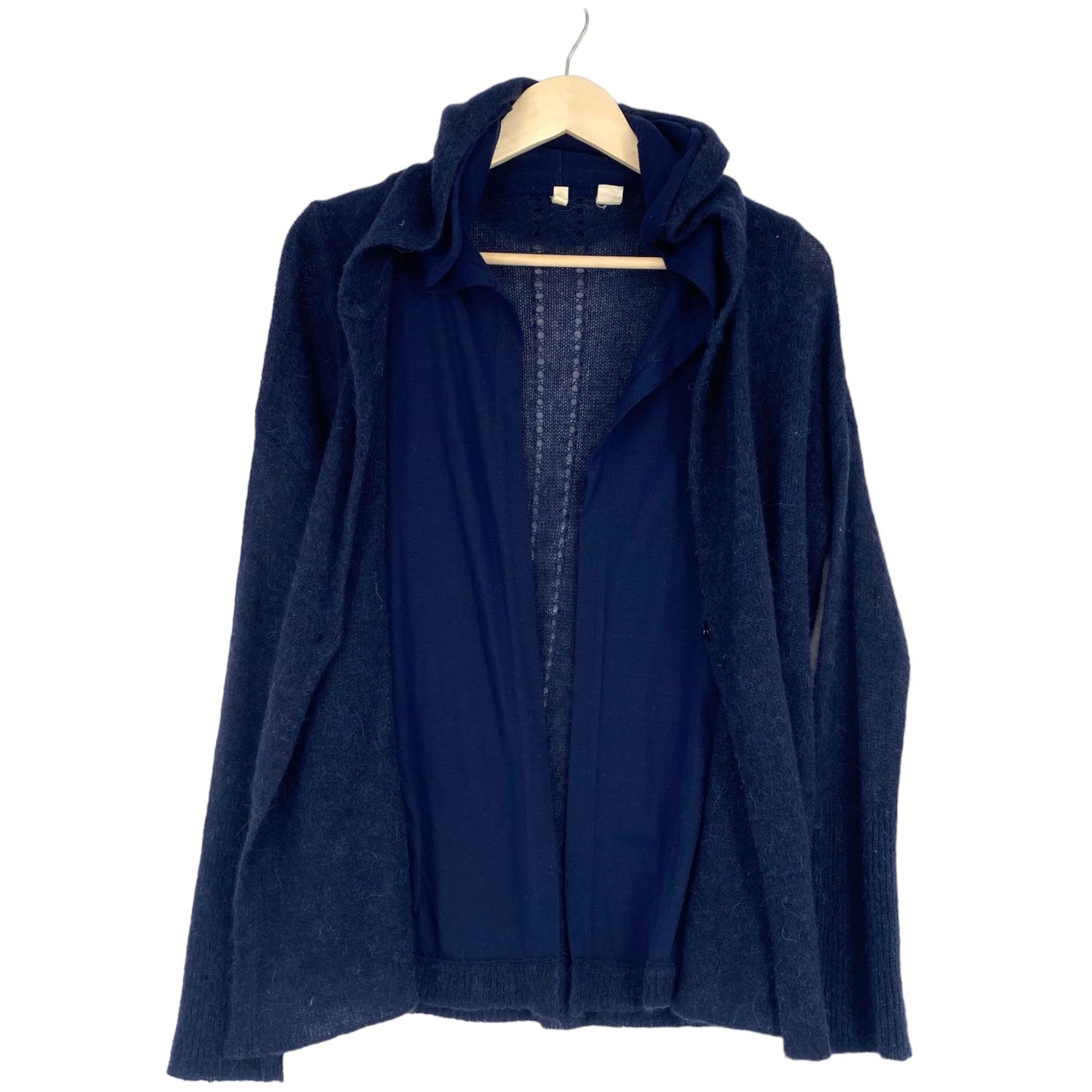 Anthropologie Moth Womens S Navy Blue Cardigan Hoodie Sweater Alpaca Wool