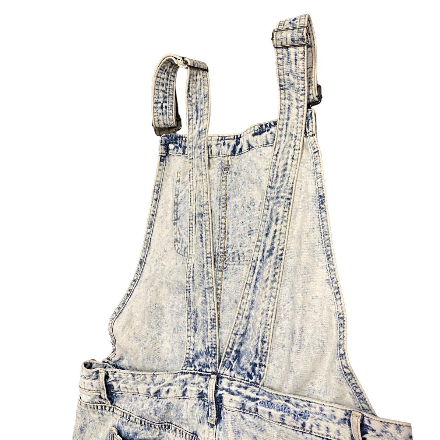 Amethyst Womens 11 Denim Overalls Shortalls Acid Wash Lace Trim Pockets