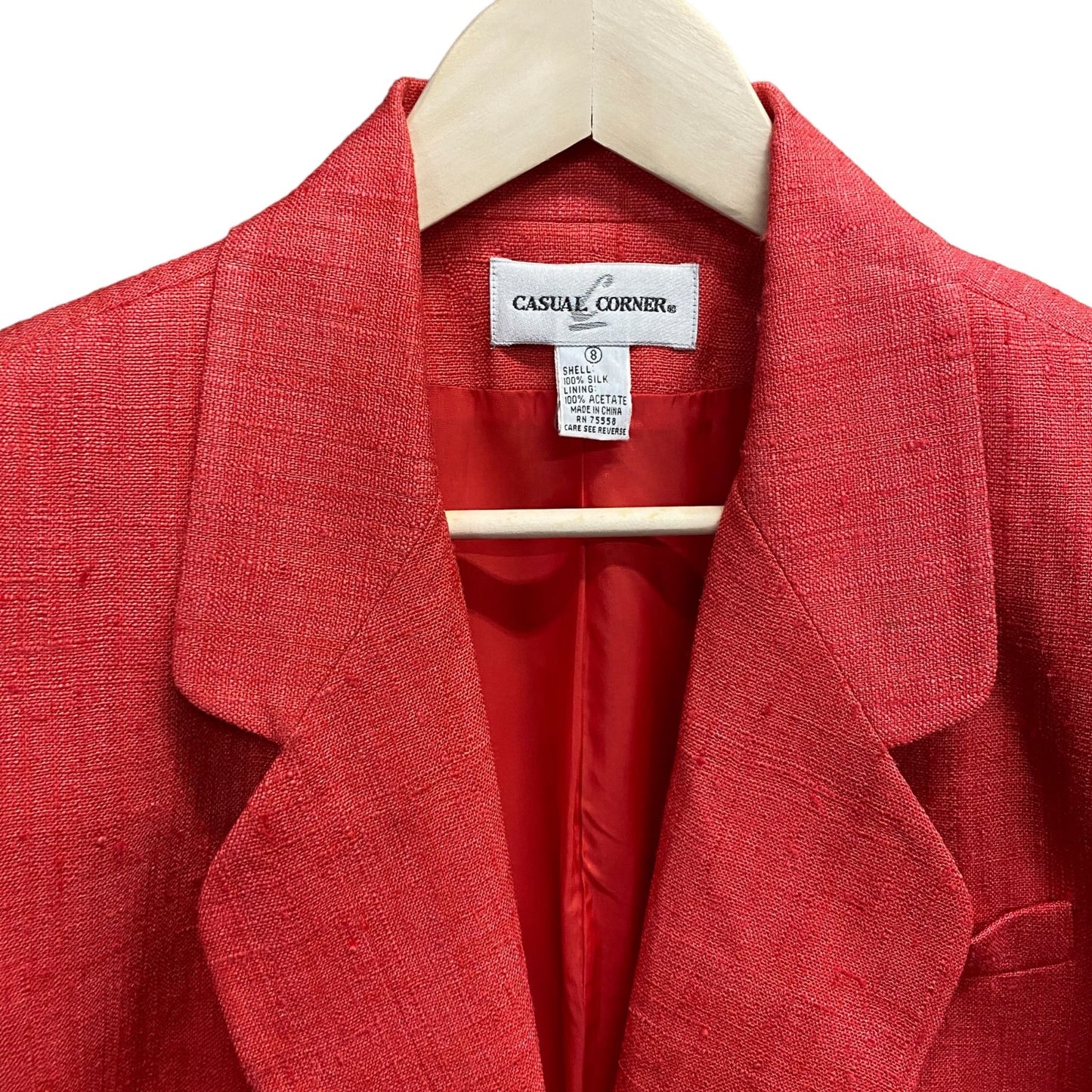 Casual Corner Womens 8 Red Silk Blazer Jacket One Button Long Sleeve Workwear