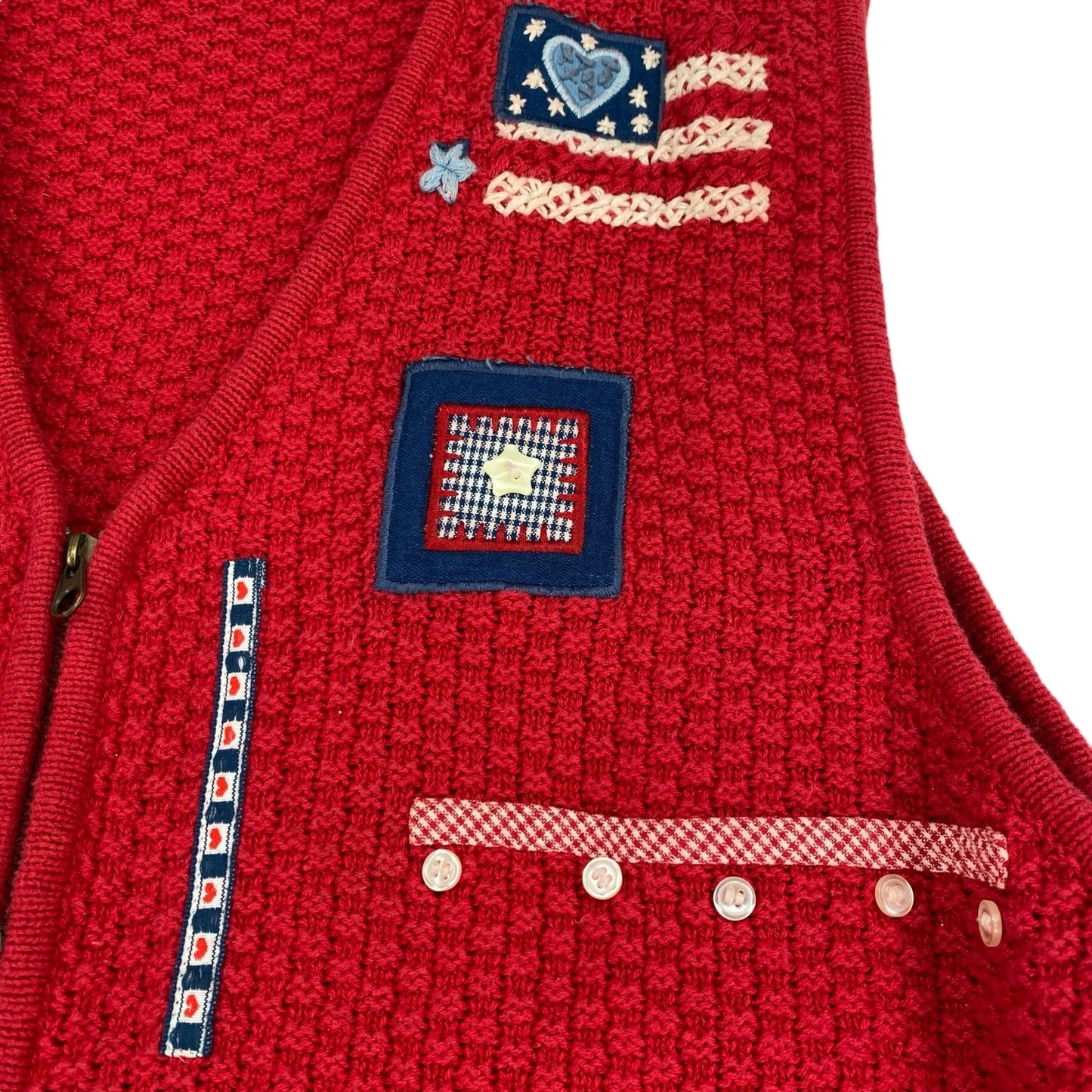 Vintage Koret City Blues Womens XL Sweater Vest Red White Blue Patriotic Zip