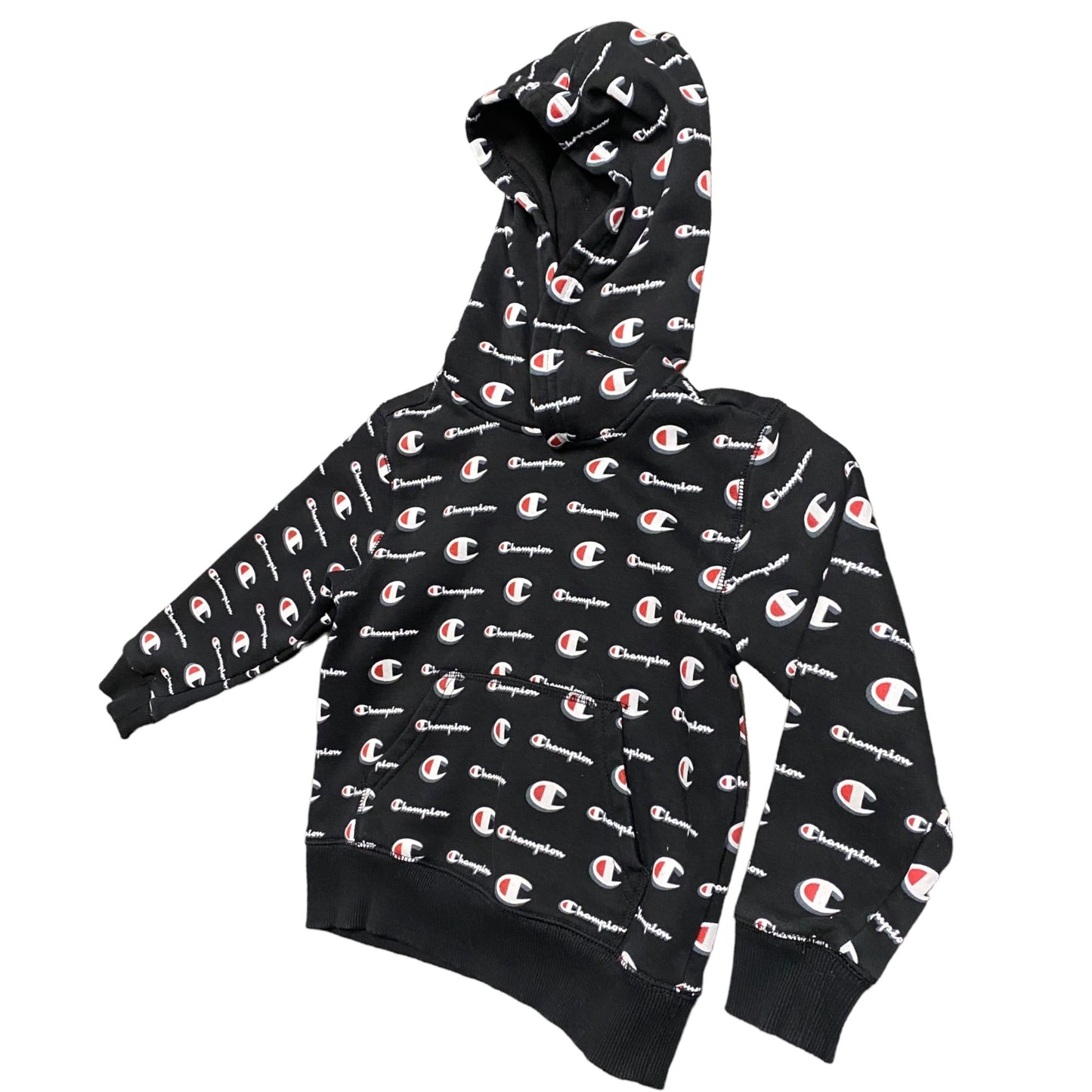 Champion Boys Youth 5 Black All Over Print Hooded Sweatshirt Kangaroo Pockets