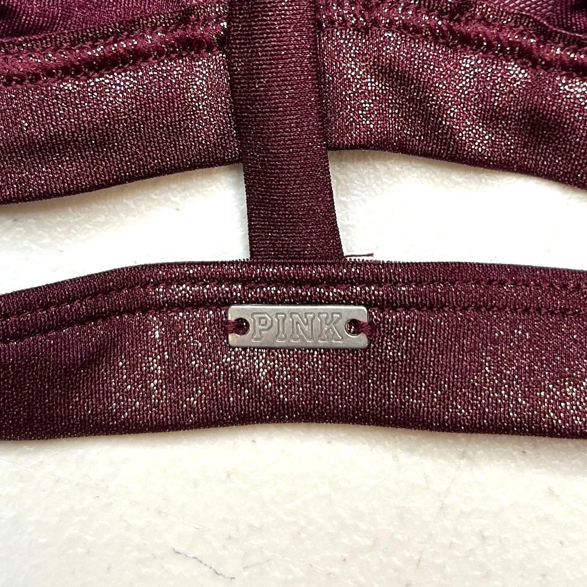 Victorias Secret PINK M Burgundy Shine Unlined Mesh Triangle Bralette Racerback