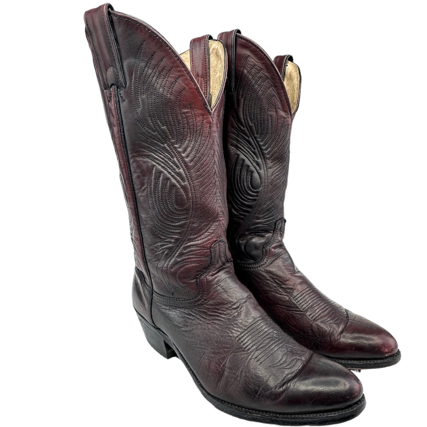 Vintage Abilene Mens 8 EE Oxblood Red Leather Cowboy Boots Western Stitched