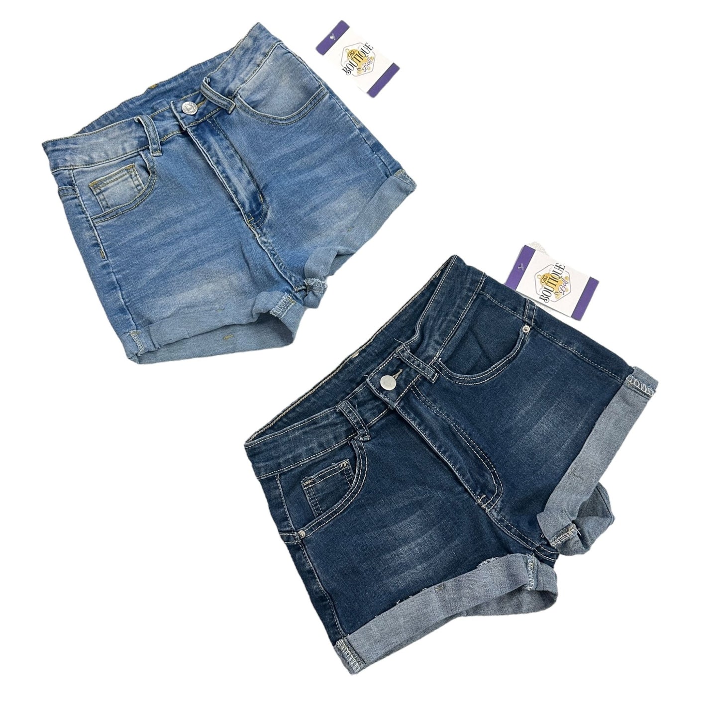 SHEIN Womens XS Blue Jean Shorts High Rise Cuffed Stretch - Lot of 2