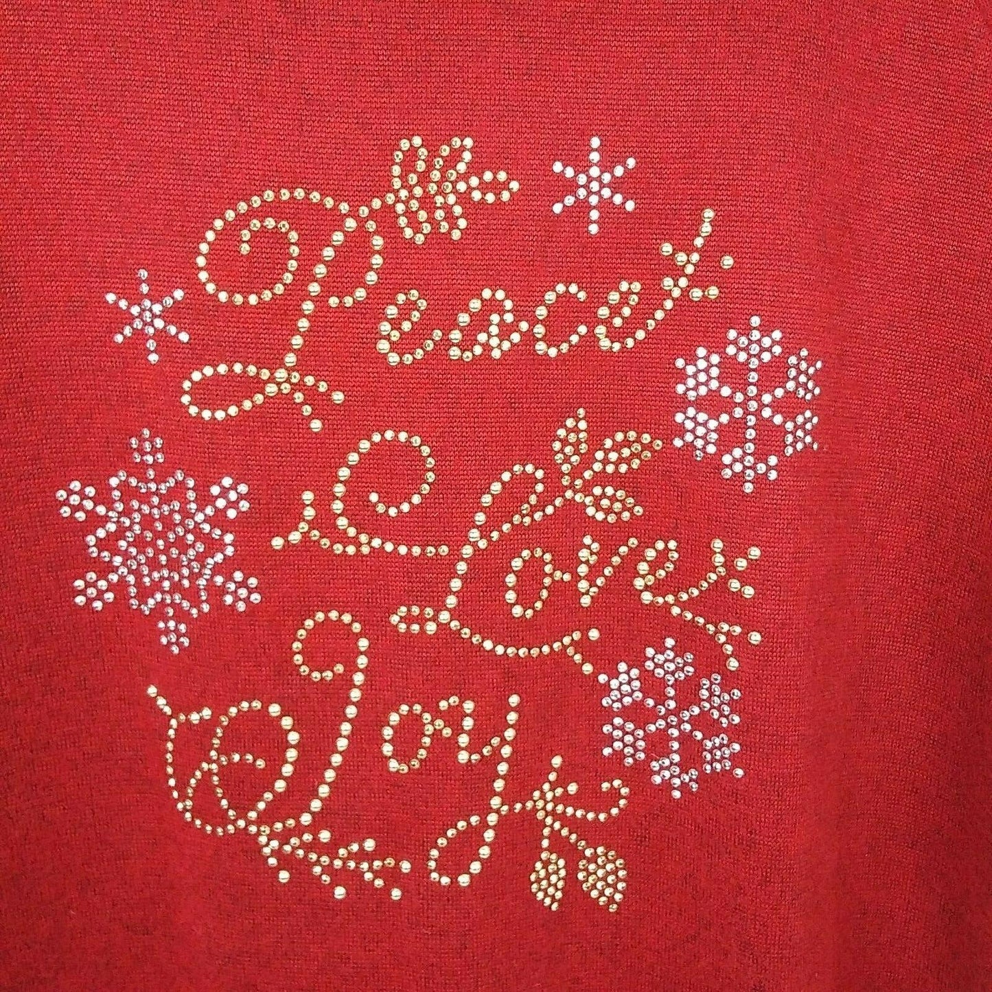 SJS Peace Love Joy Red Christmas Blouse Bling Sparkle 3/4 Sleeve Top Shirt M