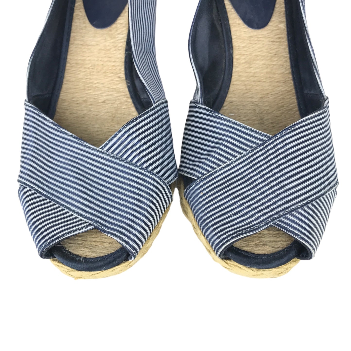 Lauren Ralph Lauren 8 Cecilia Espadrille Wedge Heel Open Toe Blue White Striped