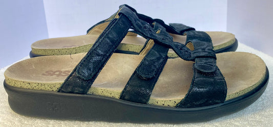 Sas Naples Slide Sandal Black Leather Strap Size 8.5