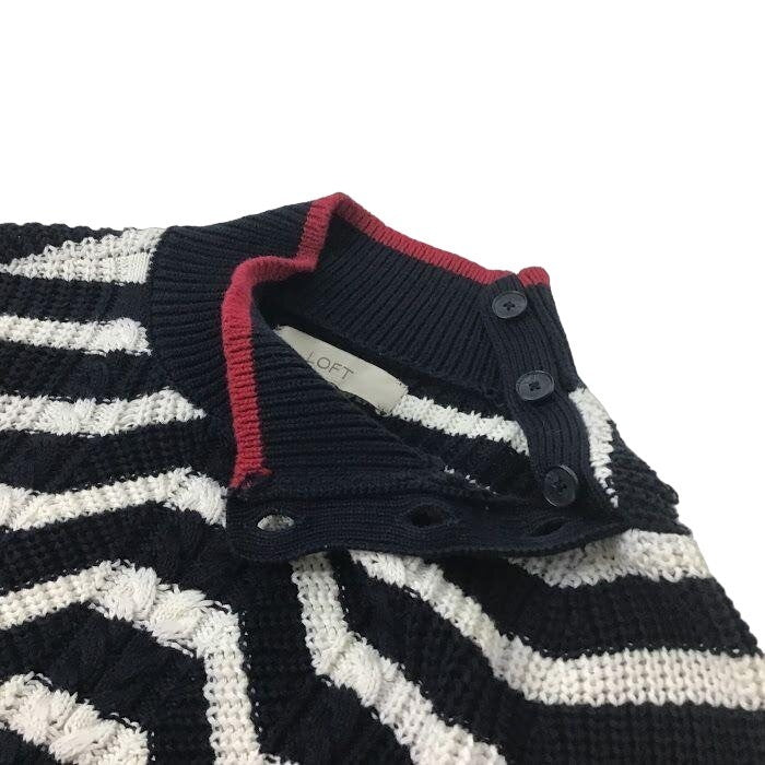 LOFT S Striped Sweater Blue Red White Mock Neck Boyfriend Cable Knit Ribbed