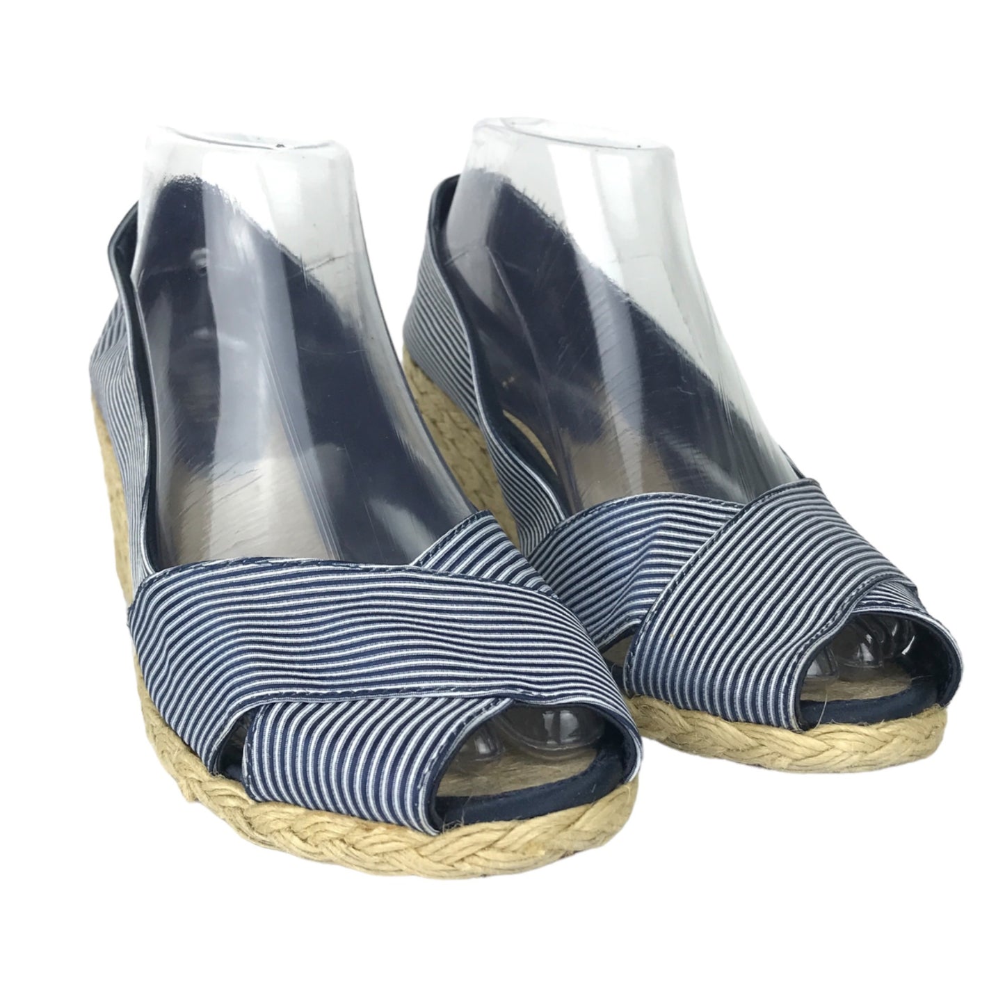 Lauren Ralph Lauren 8 Cecilia Espadrille Wedge Heel Open Toe Blue White Striped