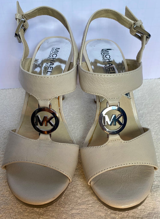 Michael Kors Beige Leather Open Toe High heal Sandal Size 5.5