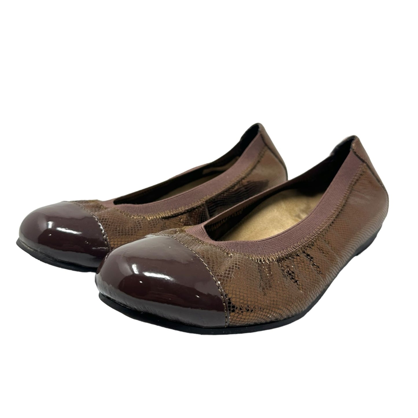 Vionic Womens 6 Allora Brown Ballet Flats Metallic Comfort Orthoheel Footbed