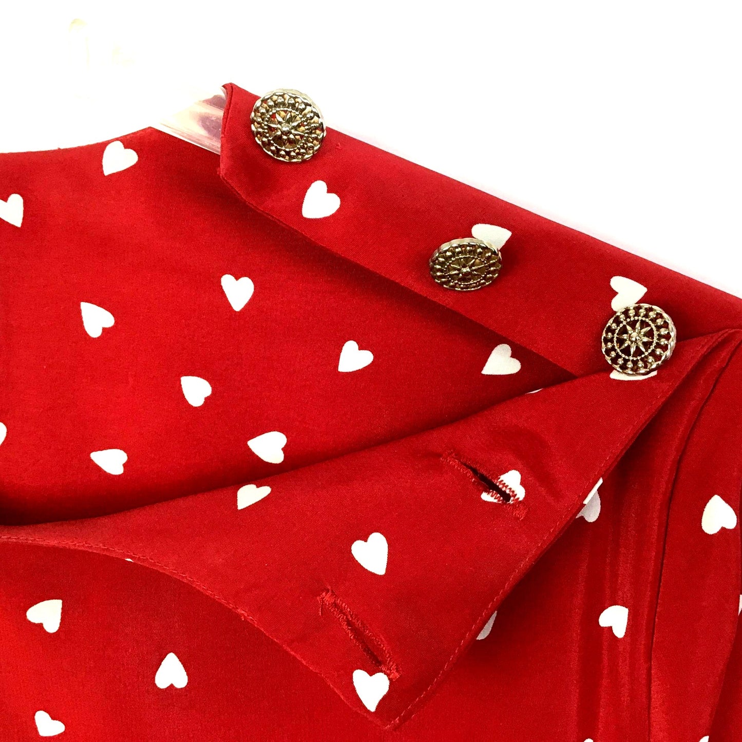 Vtg Leslie Fay Dresses Heart Print Midi Dress 14 Belted Short Sleeve Red 80s