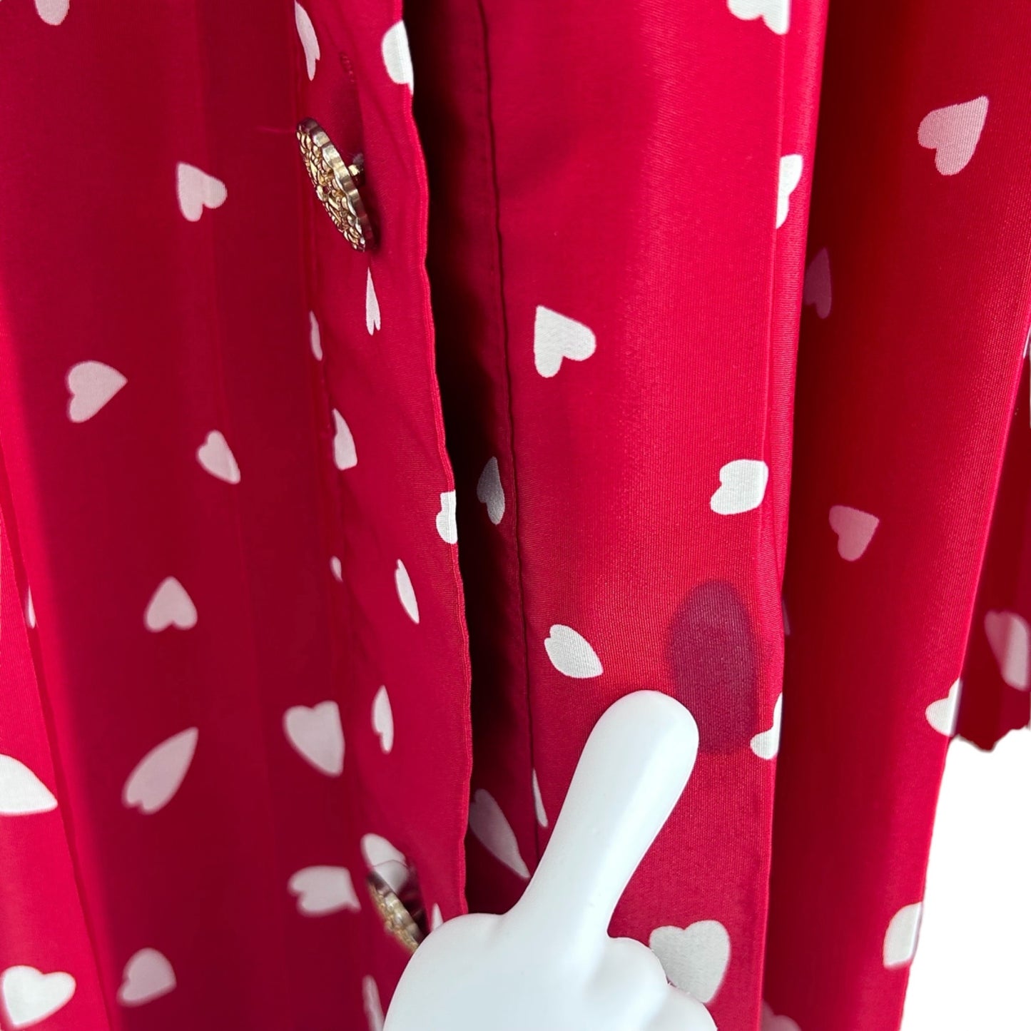 Vtg Leslie Fay Dresses Heart Print Midi Dress 14 Belted Short Sleeve Red 80s