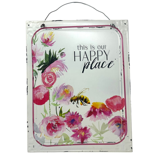 Tin Hanging Sign 14x11 This is Our Happy Place Cottage French Country Romantic