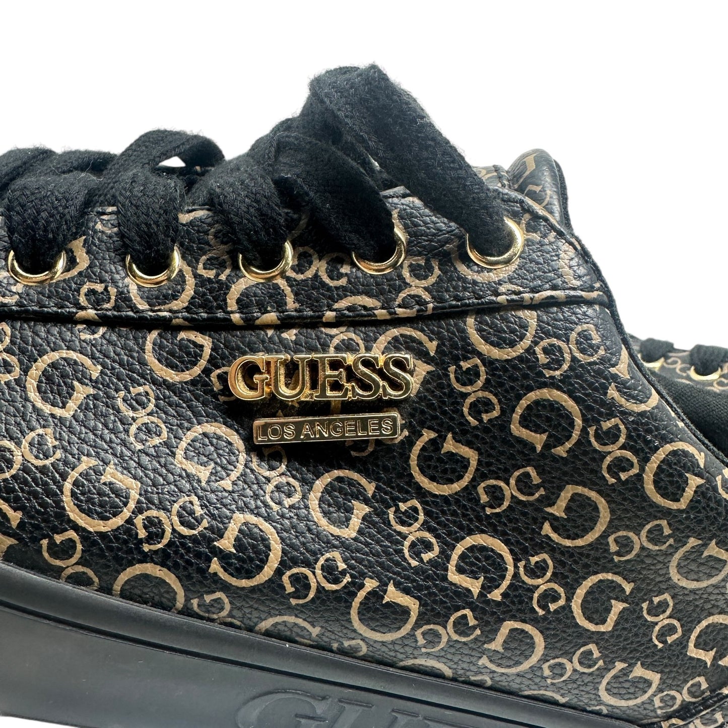 Guess A Buzz All Over Logo Print Lace Up Black Sneakers WGABUZZ-R Womens 9.5