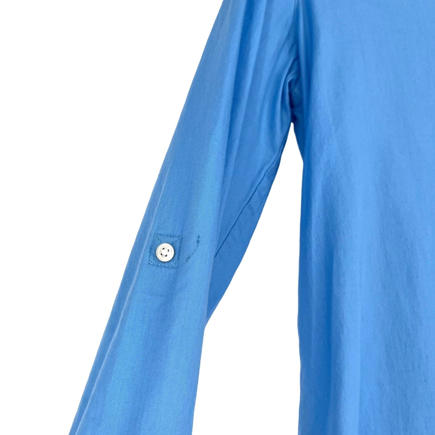 J Jill S Blue Blouse Vneck 1/4 Button Pullover Roll Tap Sleeve Cotton Tunic Top