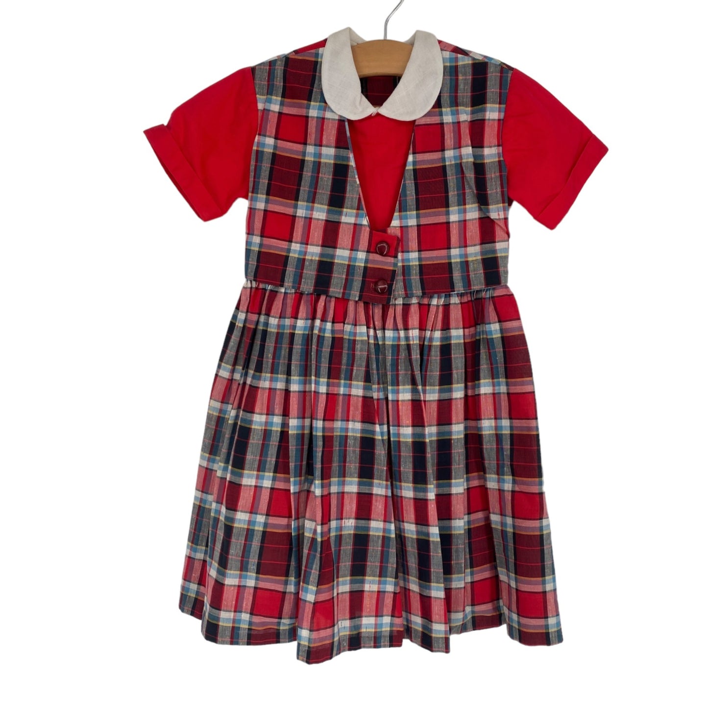 Vintage 1950s Gort School Timer Girls 6 Red Plaid Dress Uniform Collar