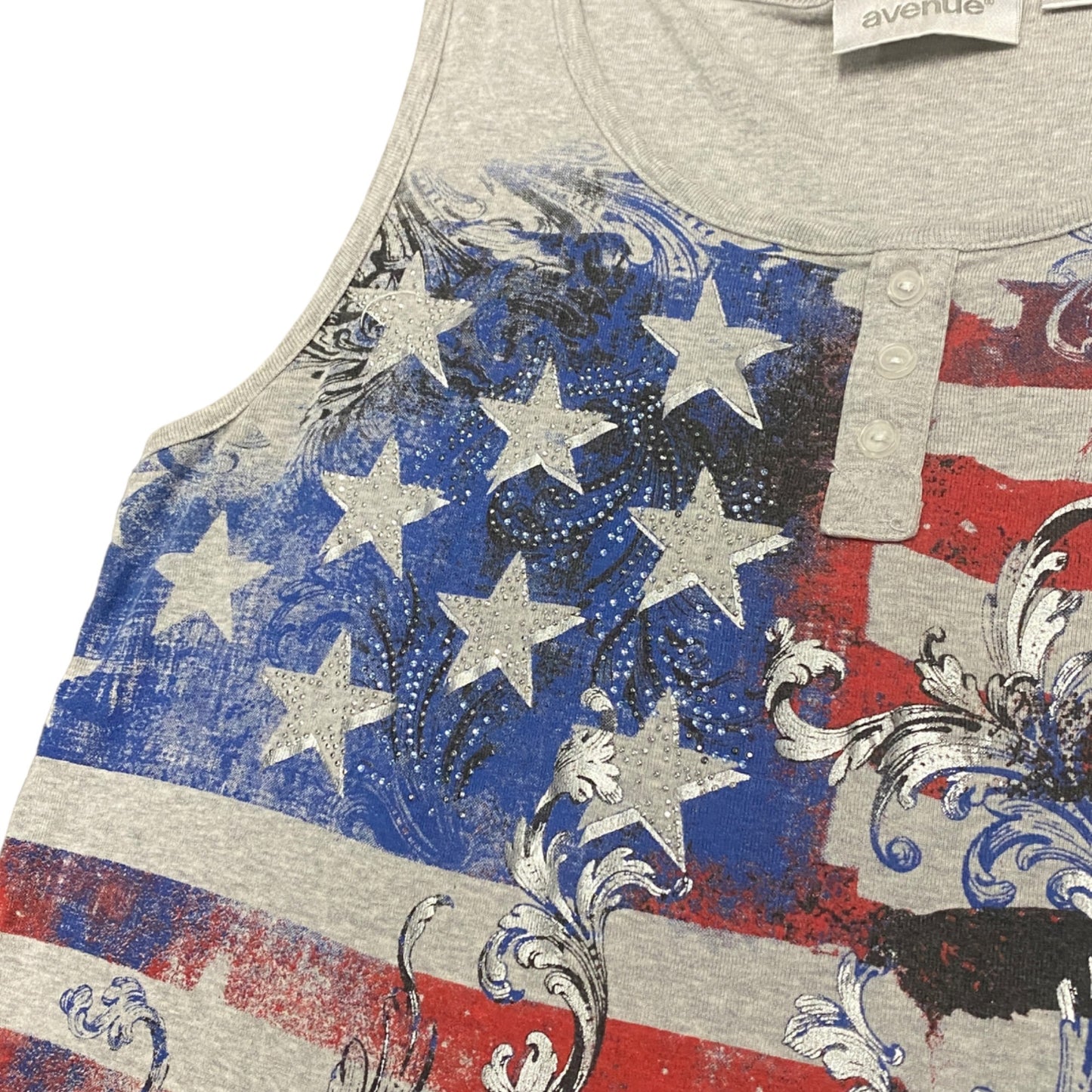 Avenue 14/16 Grey Tank Top Stars Stripes Flag Patriotic Graphic Print Sleeveless