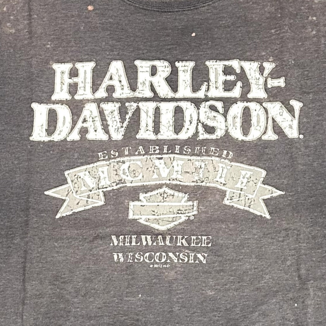 Harley Davidson 2XL Milwaukee Las Vegas TShirt Grunge Graphic Print 2012 HD