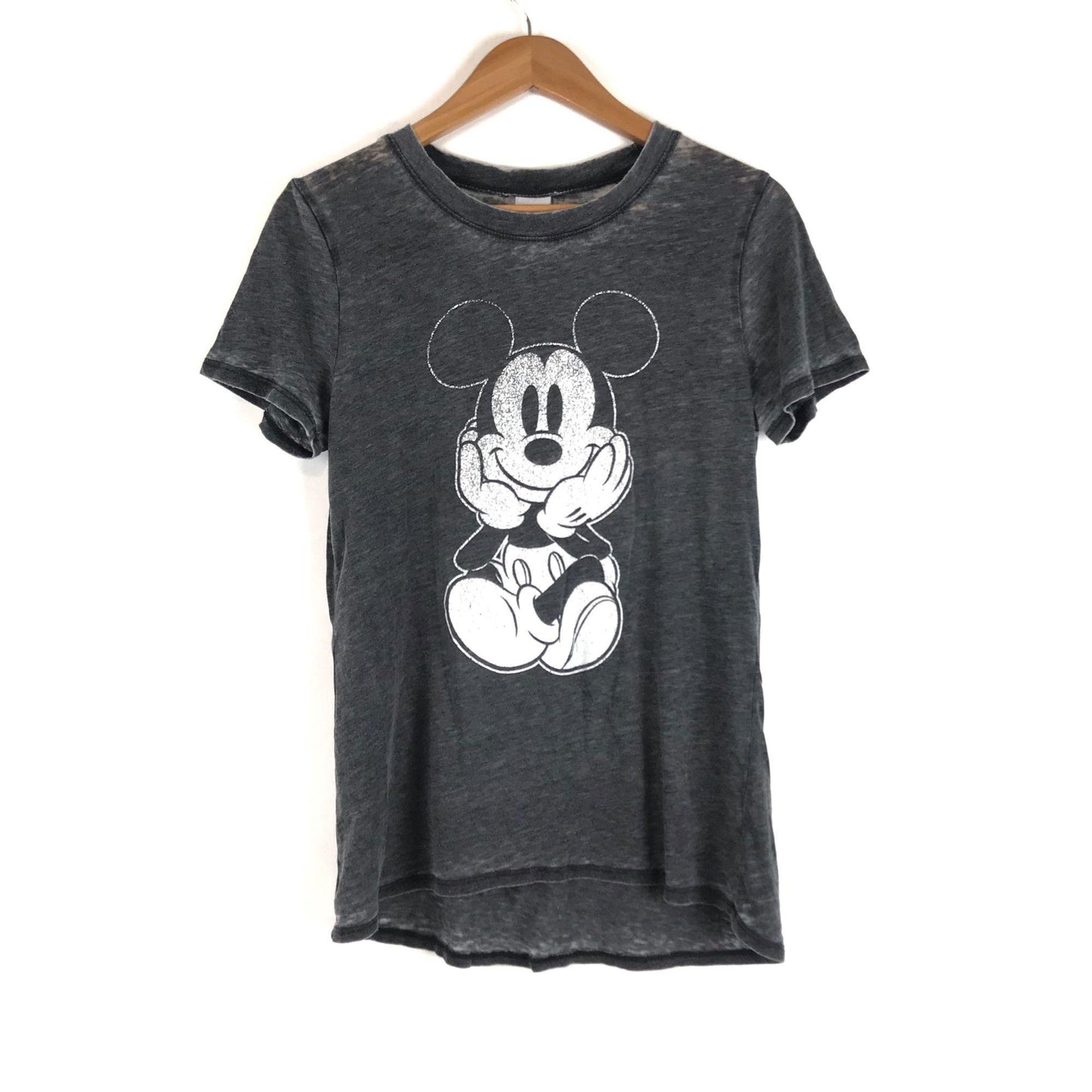 Disney Womens M Gray Mickey Mouse Crew Neck T-Shirt Short Sleeve Comfy Casual