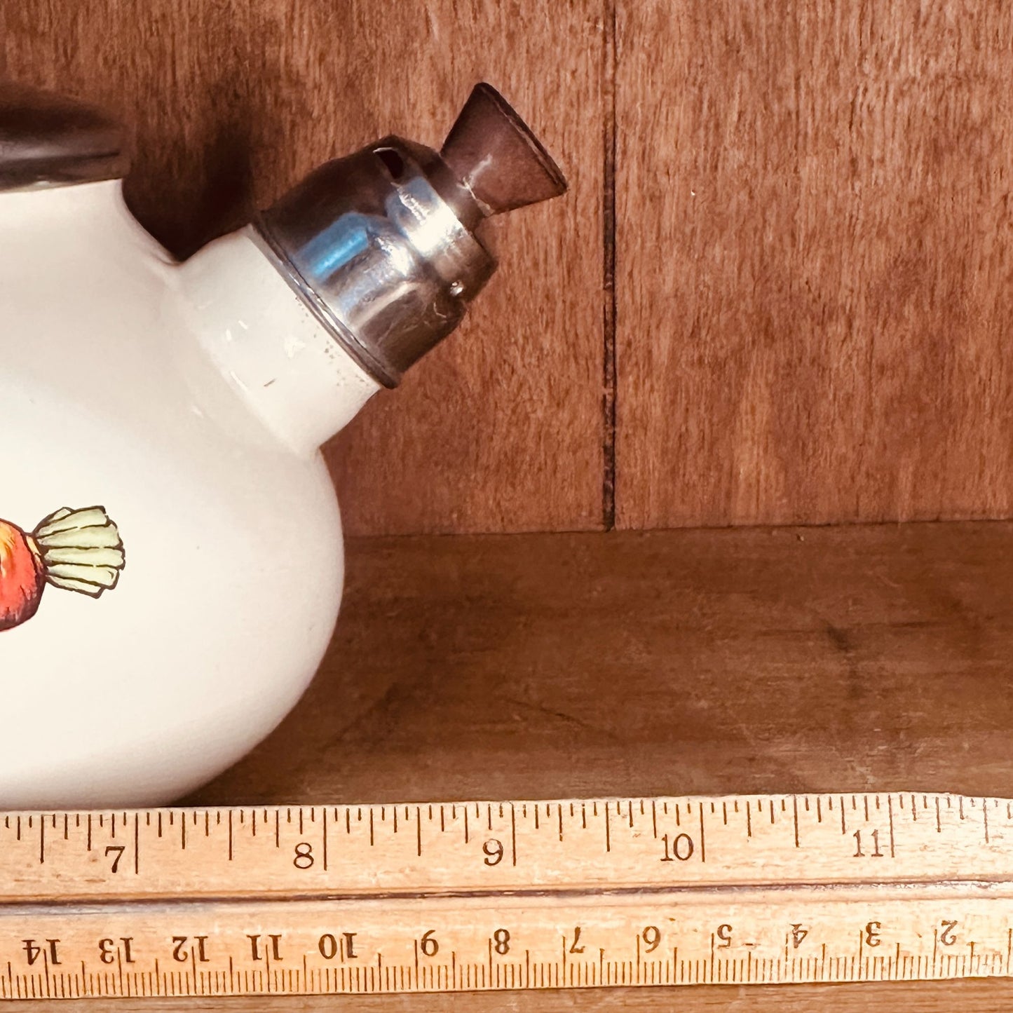Sears Enamel Tea Kettle Vintage 70s Harvest Vegetable Whistling Tea Pot Retro