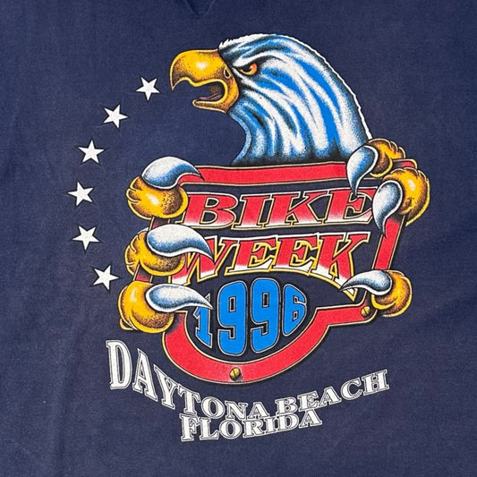 Vintage 1996 Bike Week Daytona Beach FL Mens XL Blue TShirt Eagle Single Stitch