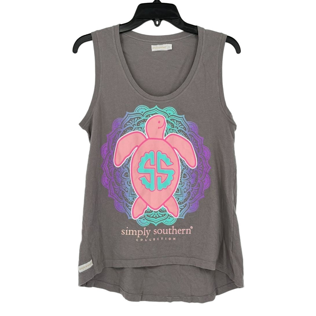 Simply Southern S Gray Tank Top Pink Turtle Mandala High Low Sleeveless Shirt