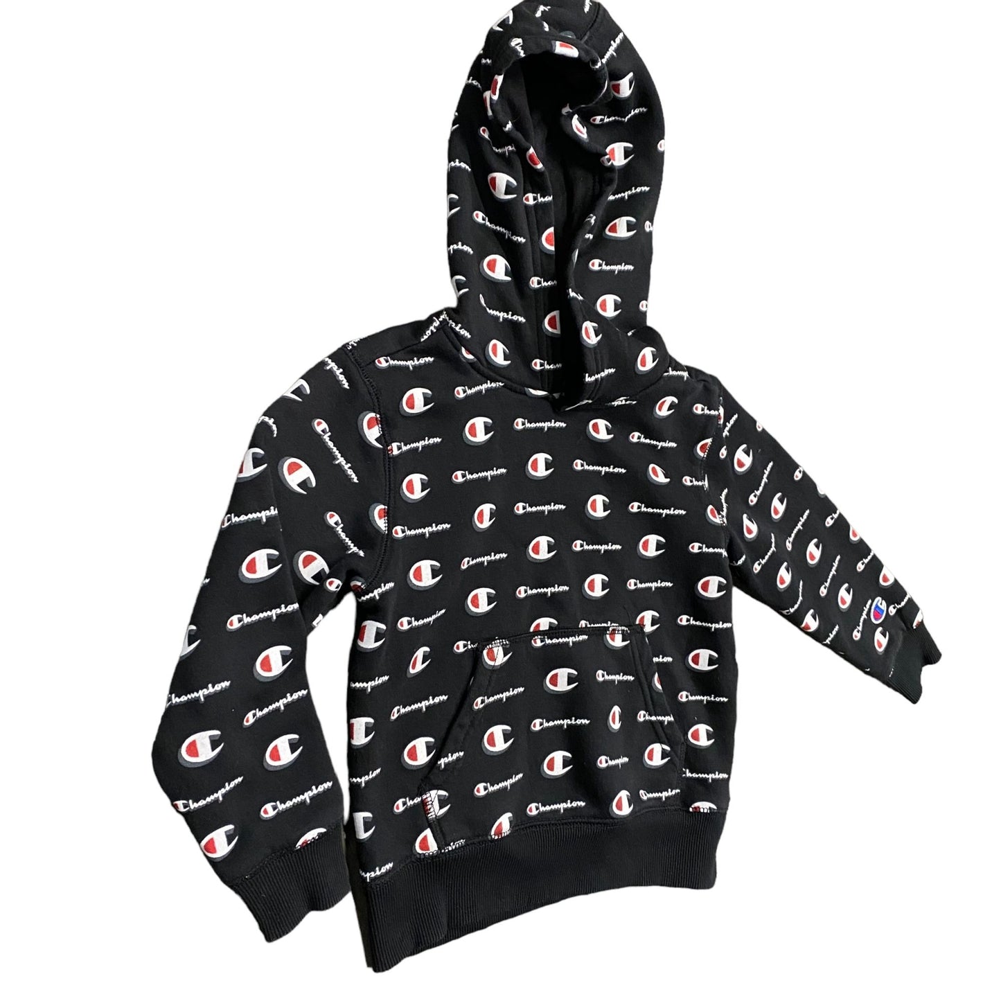 Champion Boys Youth 5 Black All Over Print Hooded Sweatshirt Kangaroo Pockets