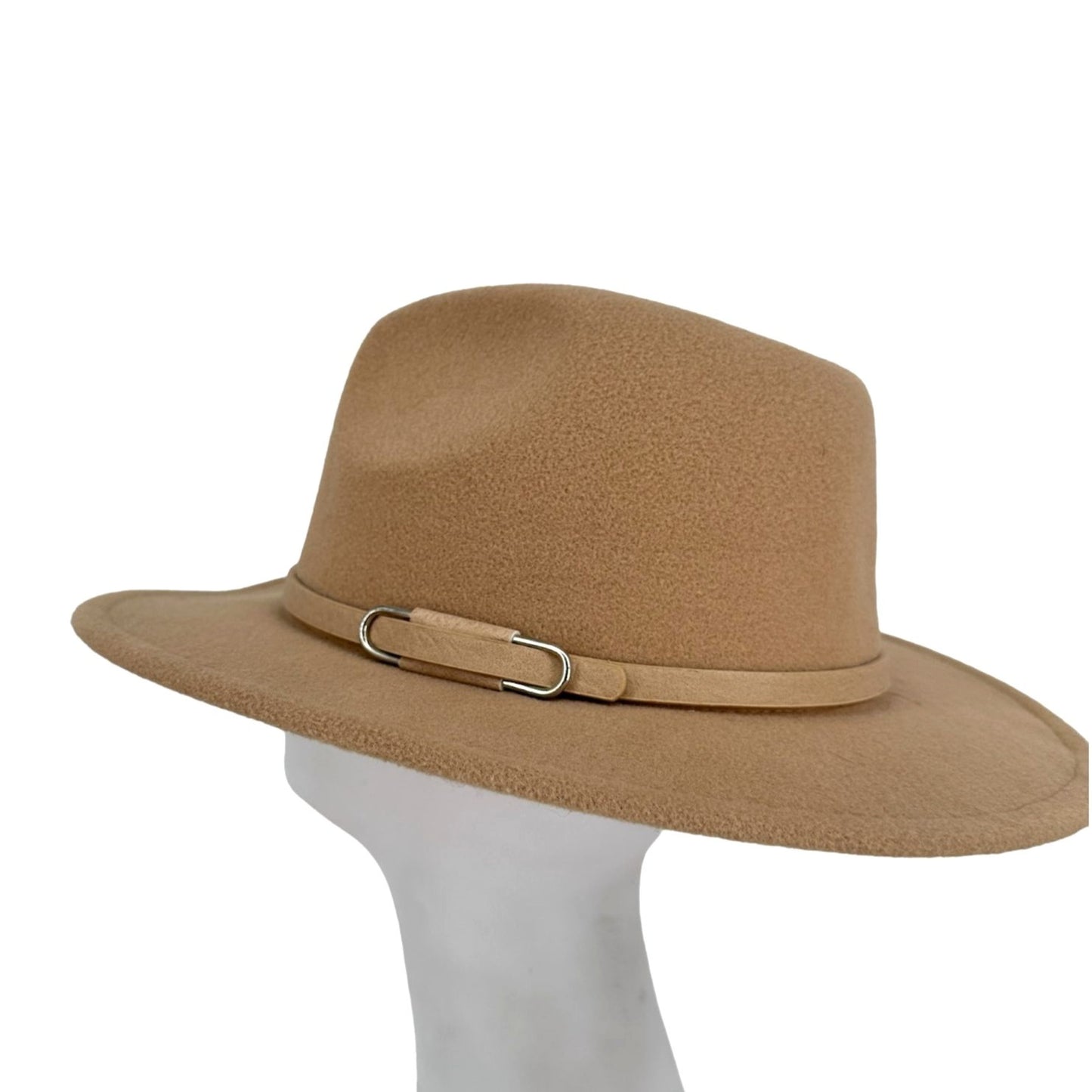 Womens Tan Fedora Belt Accent Wide Brim Fashion Urban Cowgirl Hat Accessories