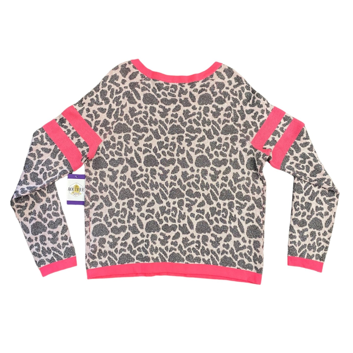 Juicy Couture Womens XL Metallic Leopard Print Pullover Sweater Pink Logo Gray