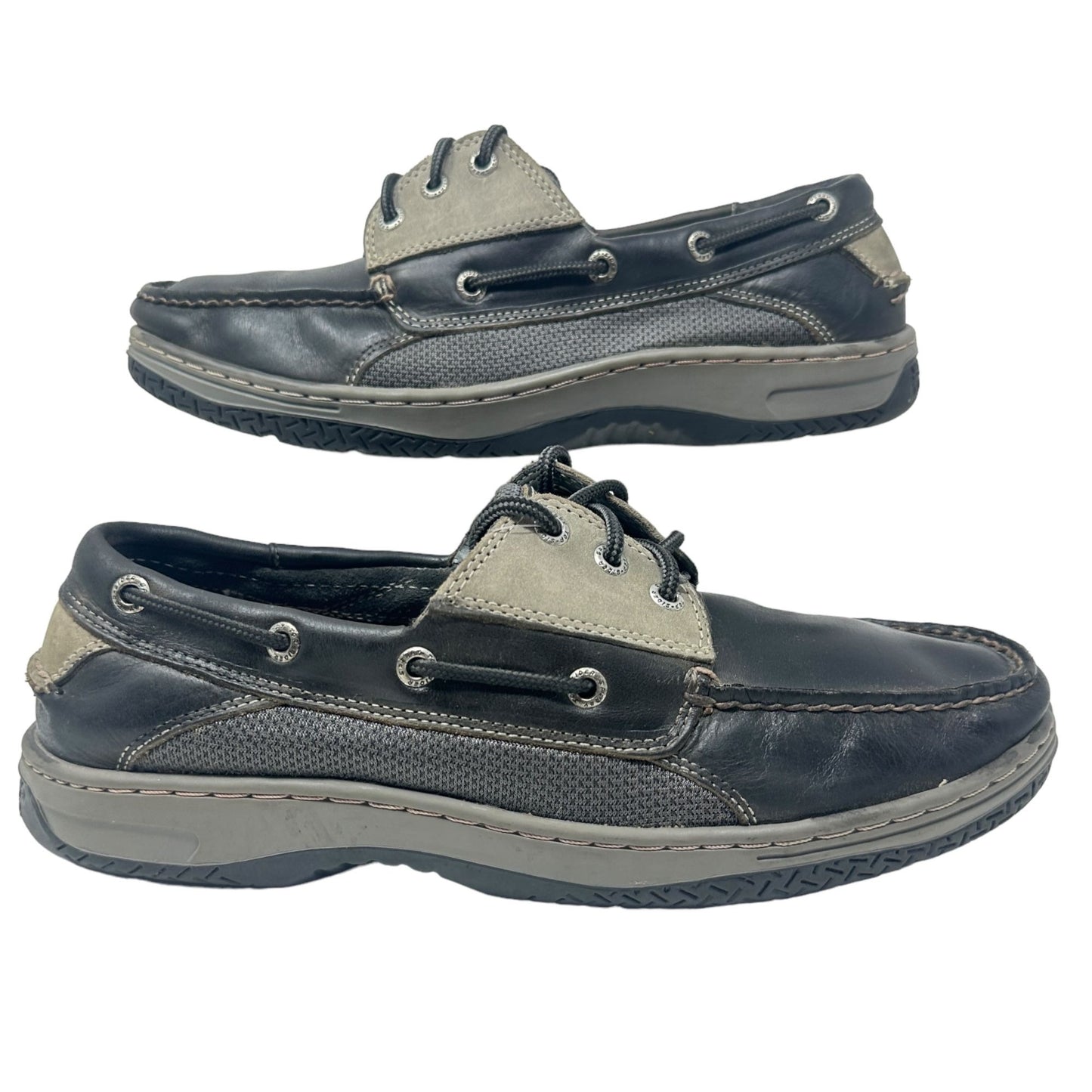 Sperry Top Sider Mens 9.5M Black Grey Leather Loafers Boat Shoes Casual Dressy