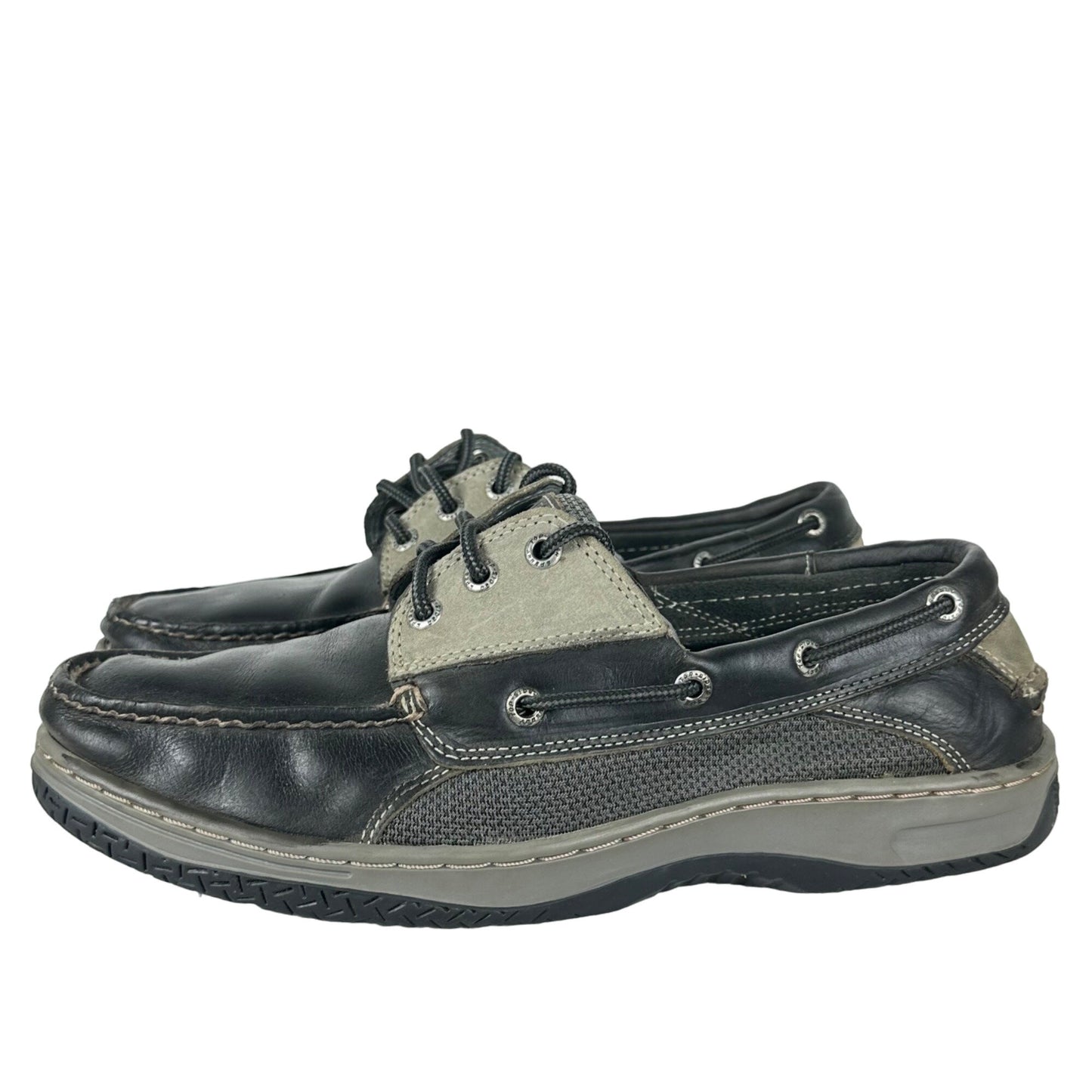 Sperry Top Sider Mens 9.5M Black Grey Leather Loafers Boat Shoes Casual Dressy