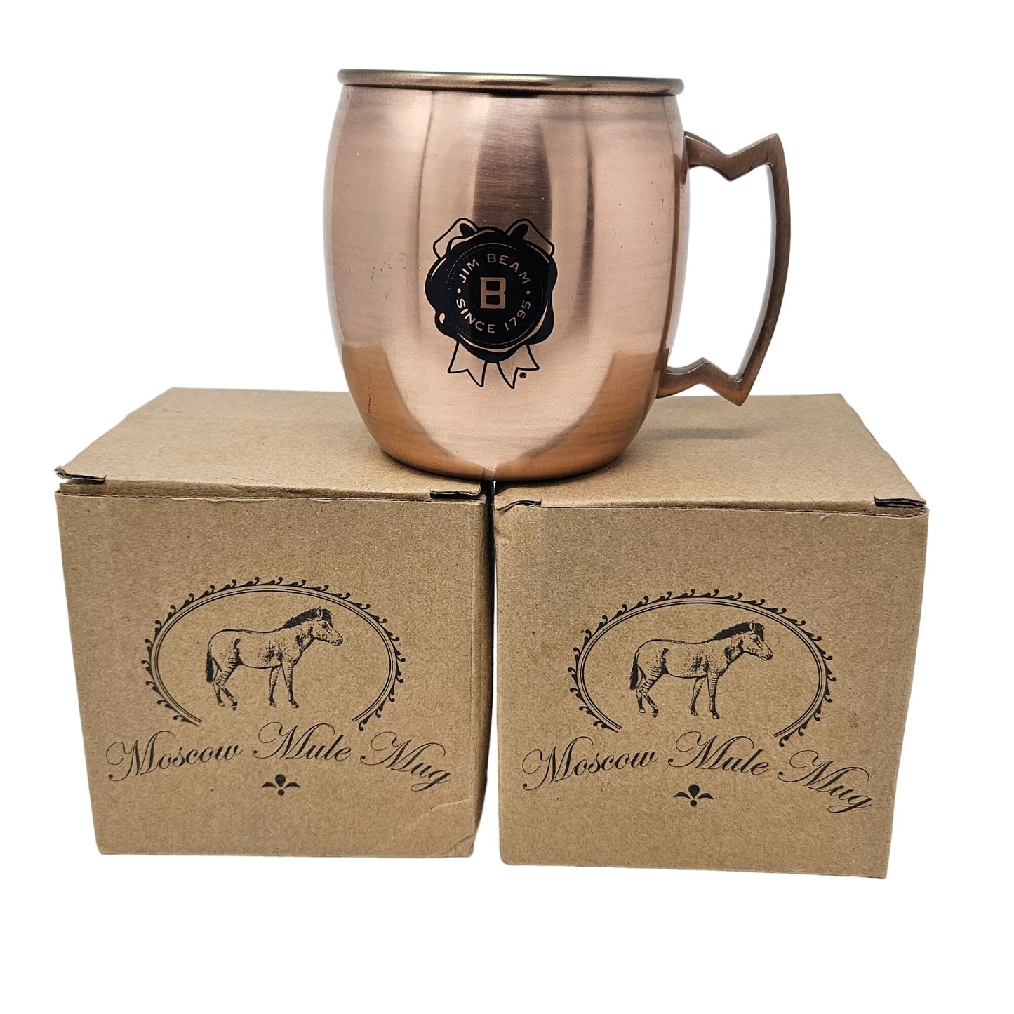 Jim Beam Moscow Mule Mug Copper Metal Mugs Handles Drink Smart Set of 2 NWB