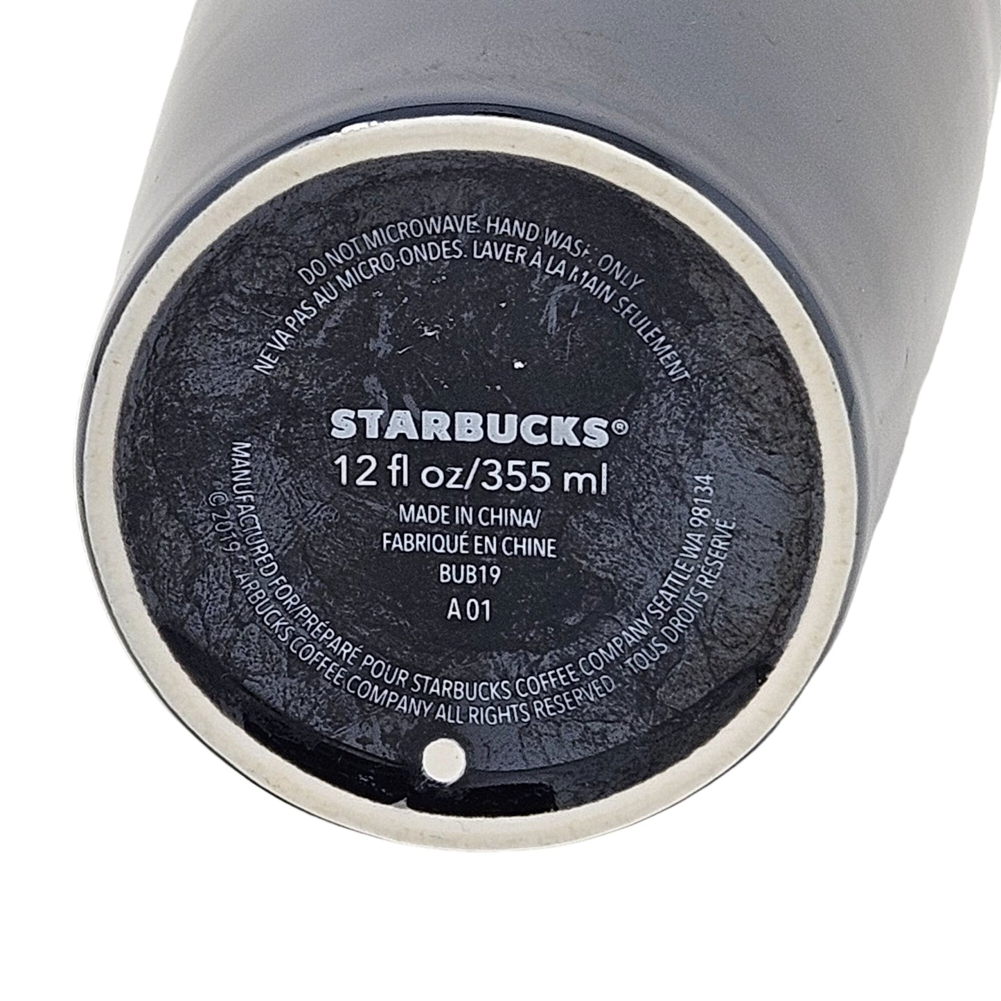 Starbucks 2019 Black Graphite Mirrored Pearl Ceramic Coffee Tumbler Mug Cup 12oz