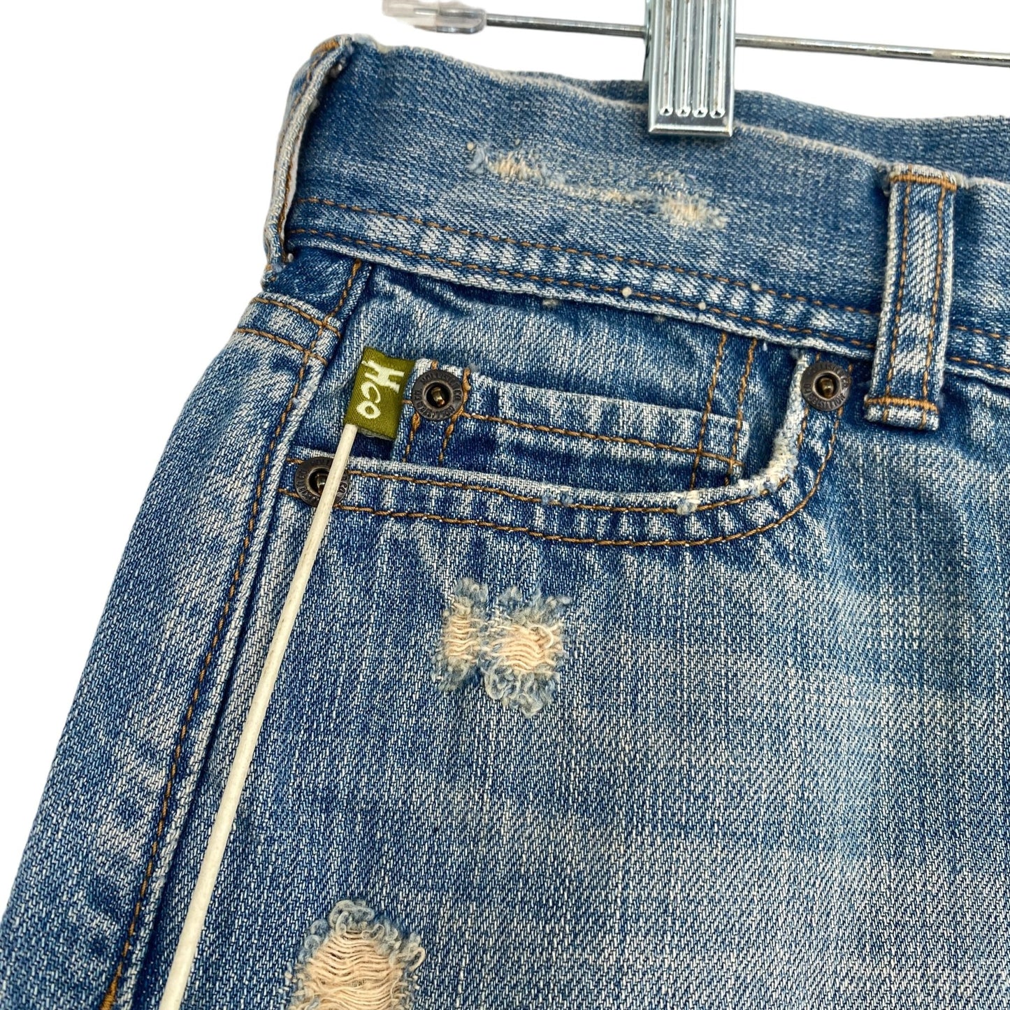 Vintage Hollister 3 Blue Jean Mini Skirt Distressed Flap Pockets Y2K Raw Hem