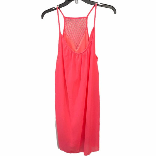 Bright Neon Pink Swim Cover Dress OS Racerback Flowy Lace Back Spaghetti Strap